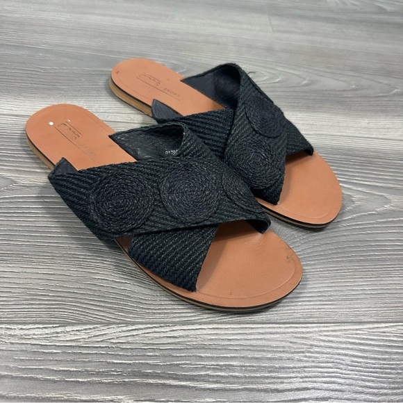 ASOS Black Brown Woven Slide Sandals Cross Strap Boho Size 8 - Picture 1 of 4